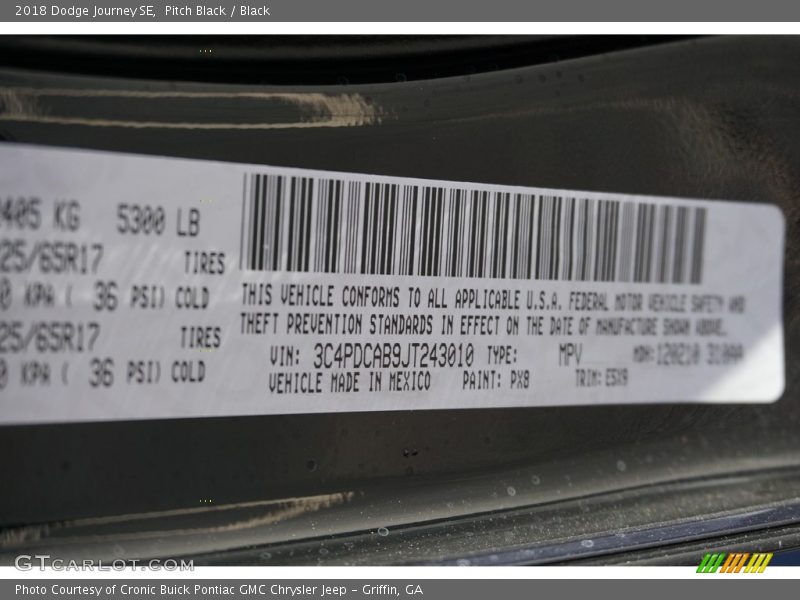 2018 Journey SE Pitch Black Color Code PX8