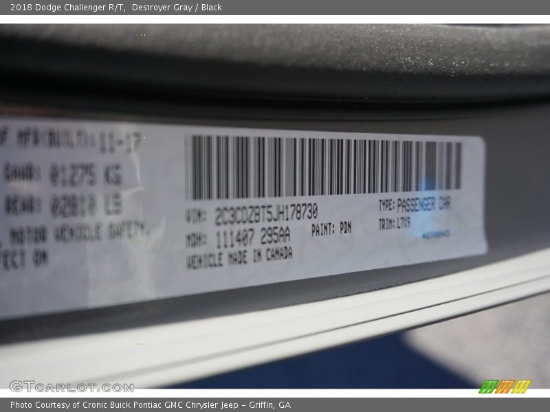 Destroyer Gray / Black 2018 Dodge Challenger R/T