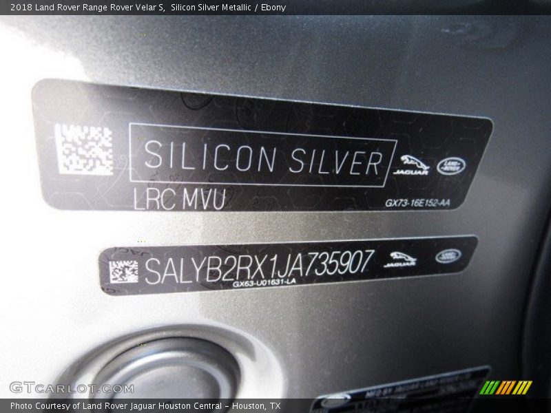 2018 Range Rover Velar S Silicon Silver Metallic Color Code MVU