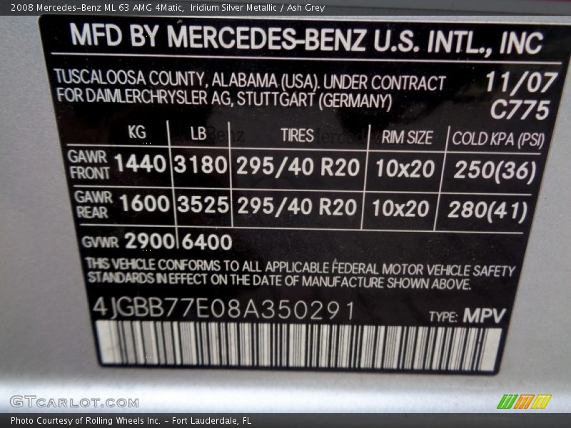 Iridium Silver Metallic / Ash Grey 2008 Mercedes-Benz ML 63 AMG 4Matic