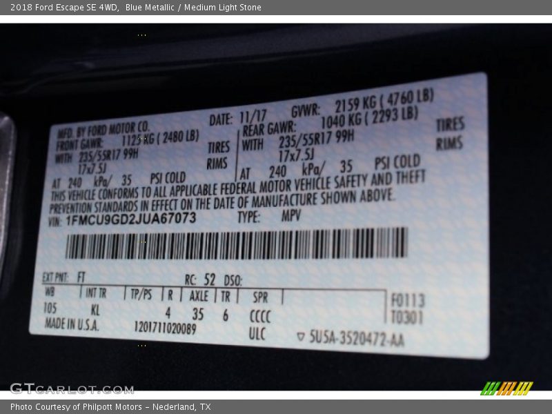 Blue Metallic / Medium Light Stone 2018 Ford Escape SE 4WD