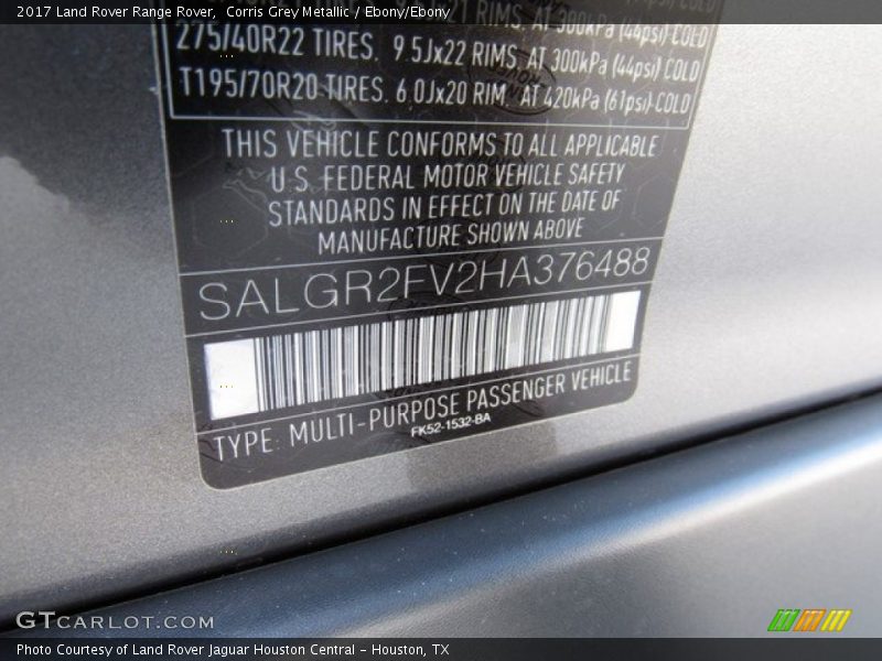 Corris Grey Metallic / Ebony/Ebony 2017 Land Rover Range Rover