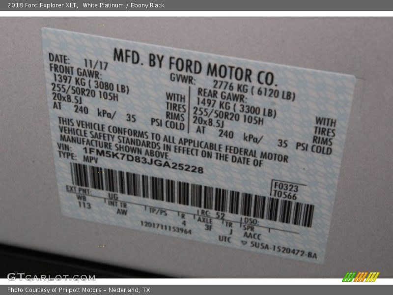 White Platinum / Ebony Black 2018 Ford Explorer XLT