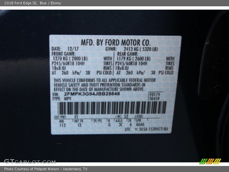 Blue / Ebony 2018 Ford Edge SE