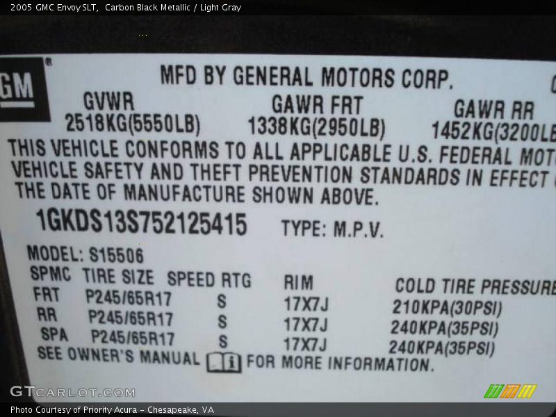 Carbon Black Metallic / Light Gray 2005 GMC Envoy SLT