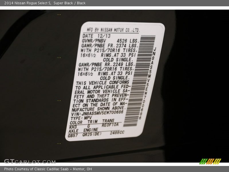 Super Black / Black 2014 Nissan Rogue Select S
