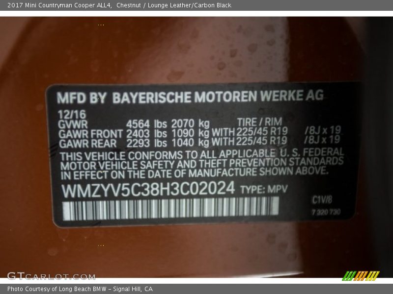 Chestnut / Lounge Leather/Carbon Black 2017 Mini Countryman Cooper ALL4