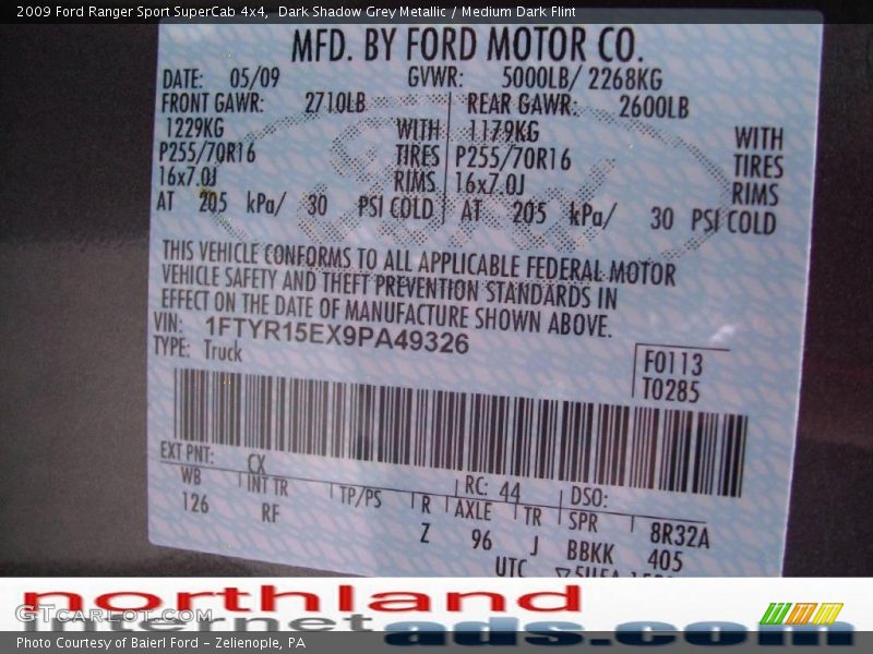 Dark Shadow Grey Metallic / Medium Dark Flint 2009 Ford Ranger Sport SuperCab 4x4