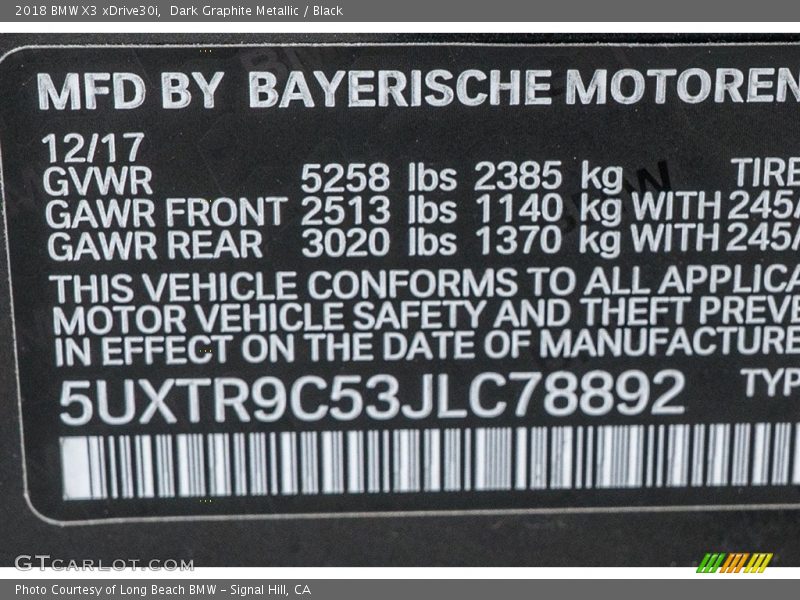 Dark Graphite Metallic / Black 2018 BMW X3 xDrive30i