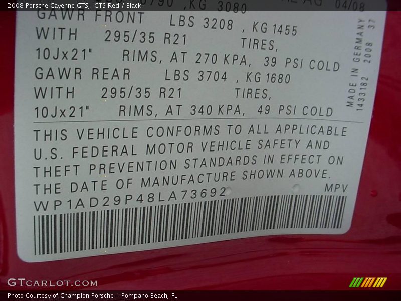 GTS Red / Black 2008 Porsche Cayenne GTS