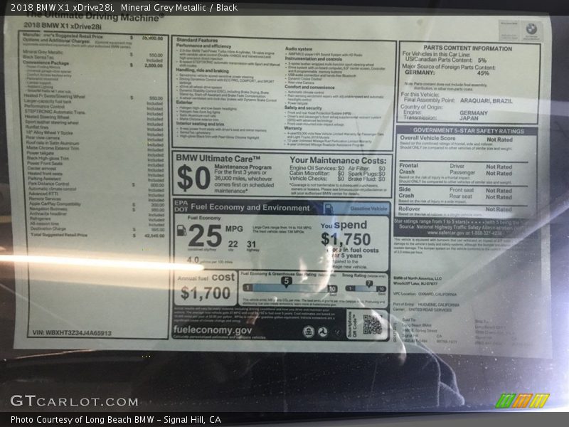 Mineral Grey Metallic / Black 2018 BMW X1 xDrive28i