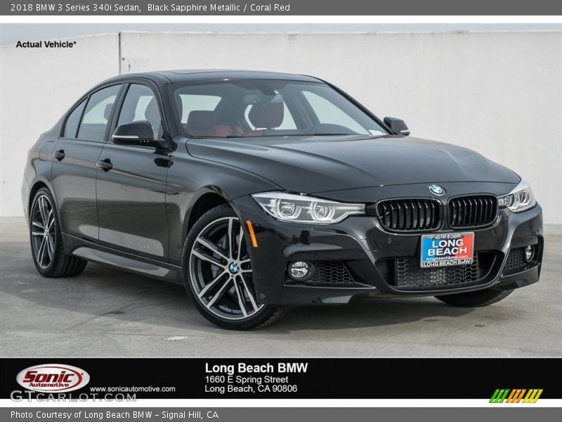 Black Sapphire Metallic / Coral Red 2018 BMW 3 Series 340i Sedan