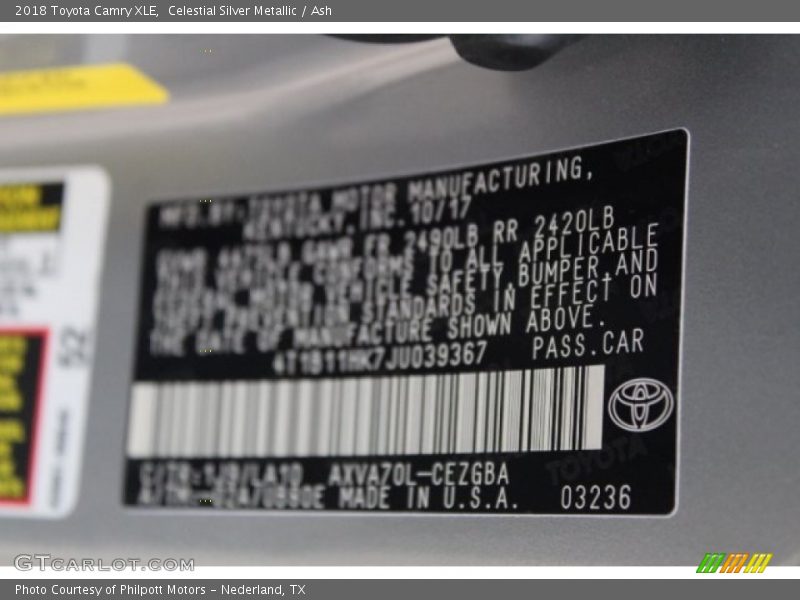 Celestial Silver Metallic / Ash 2018 Toyota Camry XLE