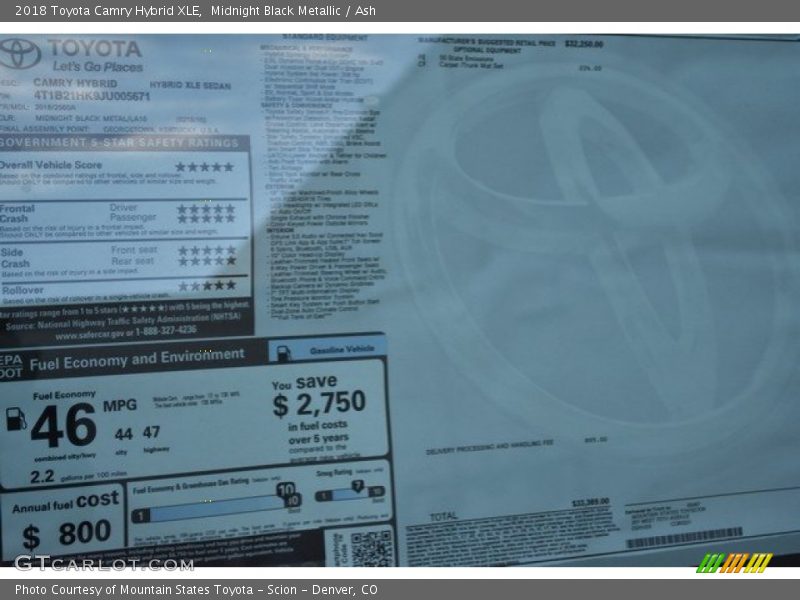  2018 Camry Hybrid XLE Window Sticker