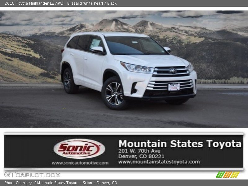 Blizzard White Pearl / Black 2018 Toyota Highlander LE AWD