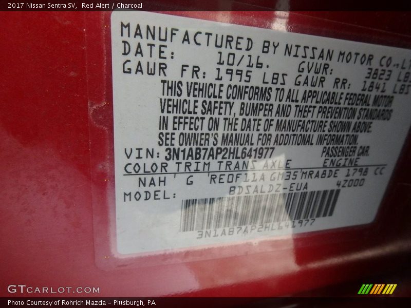 Red Alert / Charcoal 2017 Nissan Sentra SV