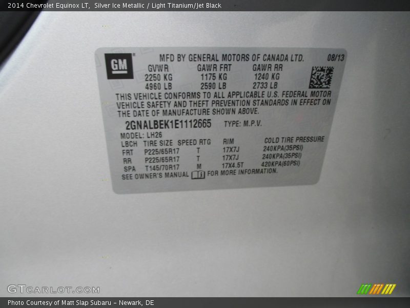 Silver Ice Metallic / Light Titanium/Jet Black 2014 Chevrolet Equinox LT