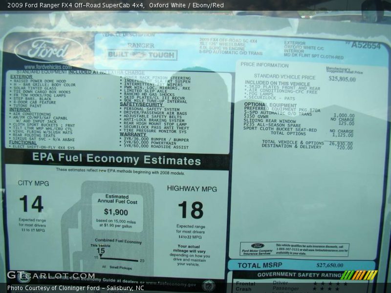 Oxford White / Ebony/Red 2009 Ford Ranger FX4 Off-Road SuperCab 4x4