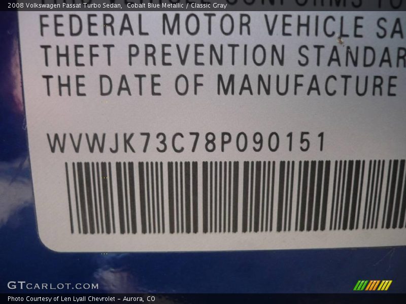Cobalt Blue Metallic / Classic Gray 2008 Volkswagen Passat Turbo Sedan