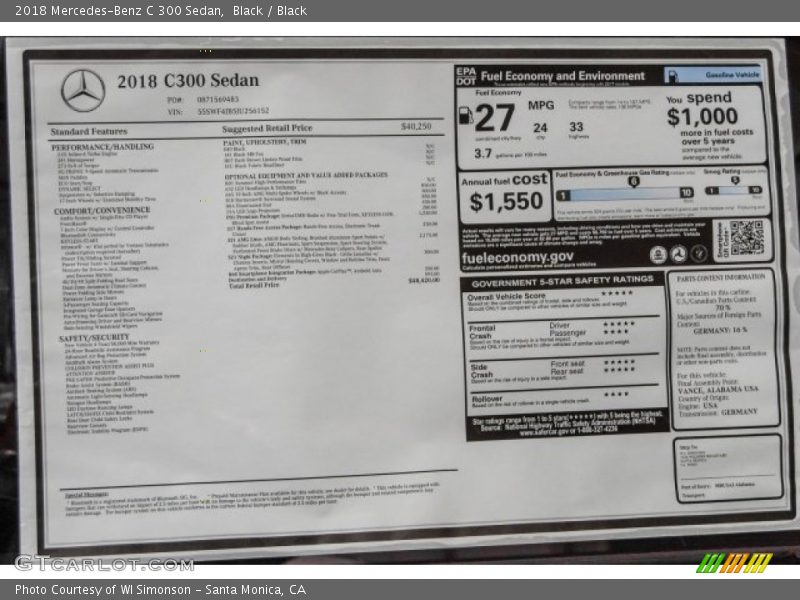 Black / Black 2018 Mercedes-Benz C 300 Sedan