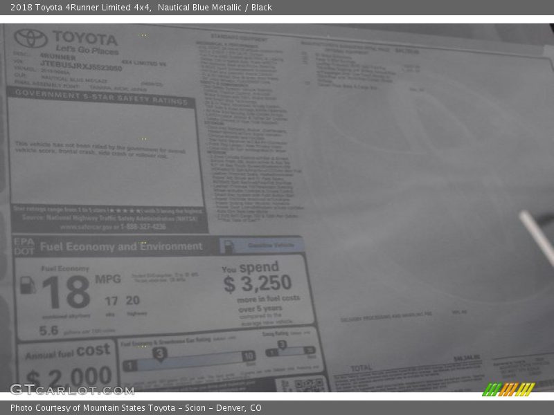 Nautical Blue Metallic / Black 2018 Toyota 4Runner Limited 4x4