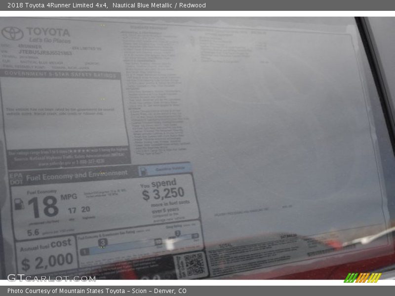 Nautical Blue Metallic / Redwood 2018 Toyota 4Runner Limited 4x4