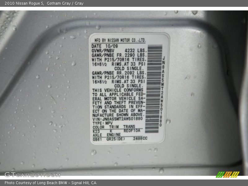 Gotham Gray / Gray 2010 Nissan Rogue S