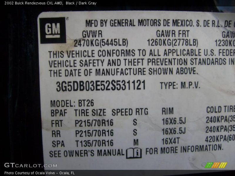 Black / Dark Gray 2002 Buick Rendezvous CXL AWD
