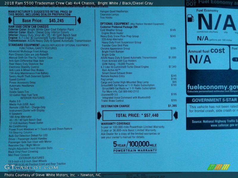Bright White / Black/Diesel Gray 2018 Ram 5500 Tradesman Crew Cab 4x4 Chassis