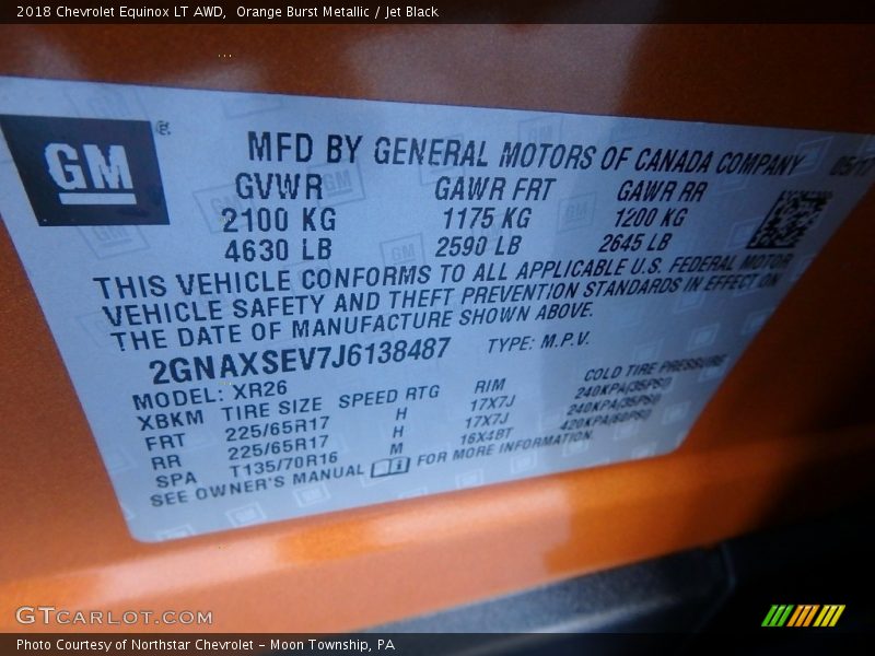 Orange Burst Metallic / Jet Black 2018 Chevrolet Equinox LT AWD