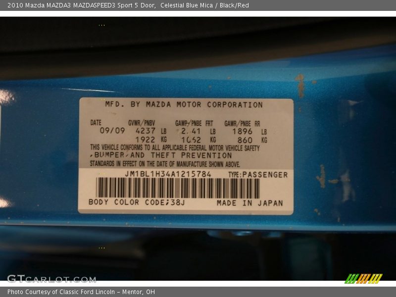 Celestial Blue Mica / Black/Red 2010 Mazda MAZDA3 MAZDASPEED3 Sport 5 Door