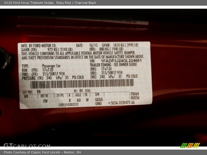 Ruby Red / Charcoal Black 2016 Ford Focus Titanium Sedan