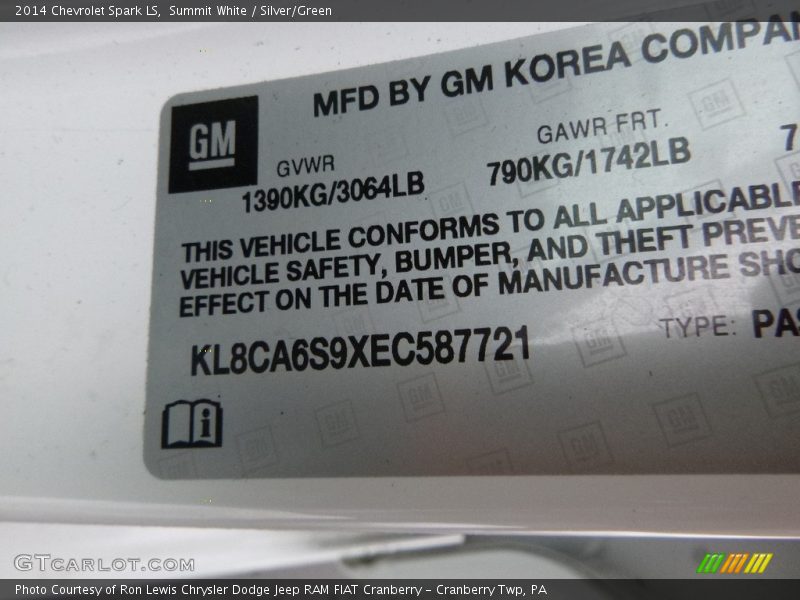 Summit White / Silver/Green 2014 Chevrolet Spark LS