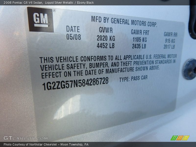 Liquid Silver Metallic / Ebony Black 2008 Pontiac G6 V6 Sedan