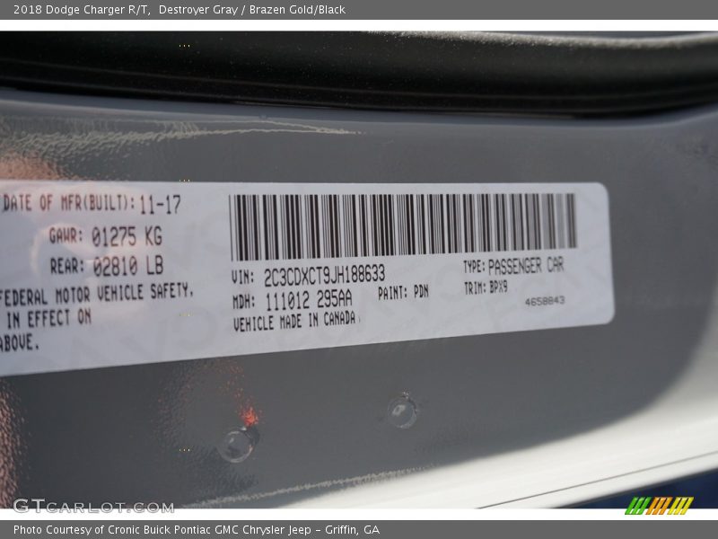 Destroyer Gray / Brazen Gold/Black 2018 Dodge Charger R/T