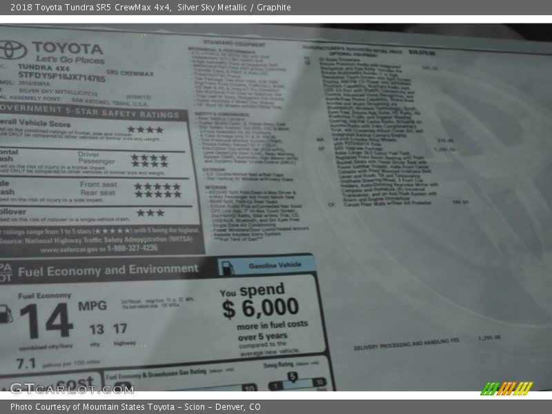 Silver Sky Metallic / Graphite 2018 Toyota Tundra SR5 CrewMax 4x4
