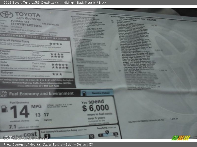 Midnight Black Metallic / Black 2018 Toyota Tundra SR5 CrewMax 4x4