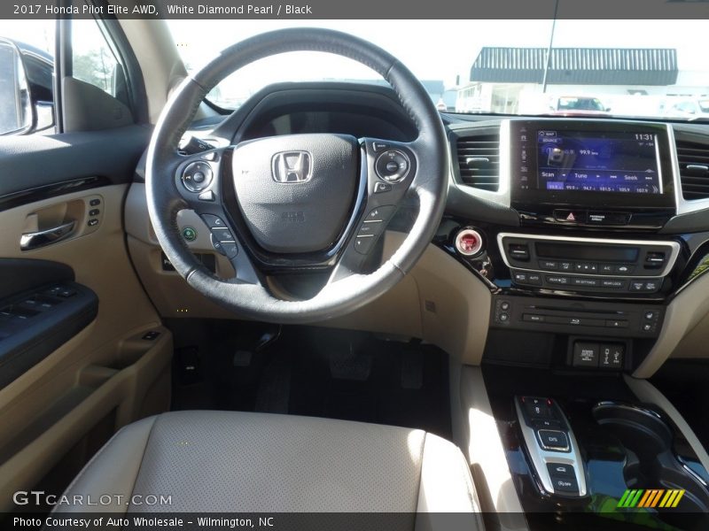 White Diamond Pearl / Black 2017 Honda Pilot Elite AWD
