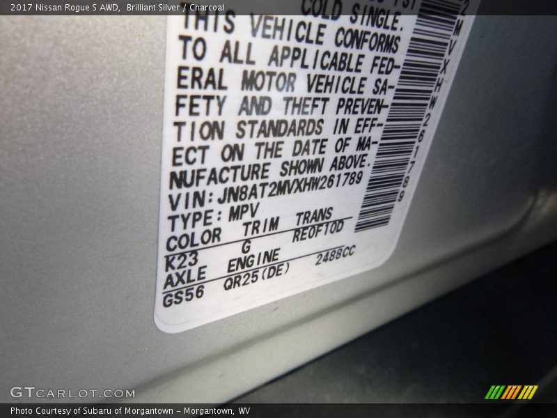 Brilliant Silver / Charcoal 2017 Nissan Rogue S AWD