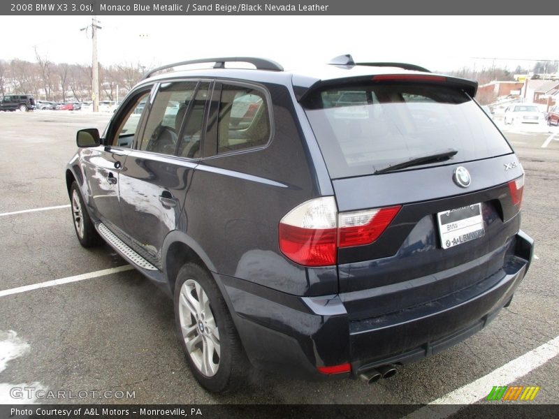 Monaco Blue Metallic / Sand Beige/Black Nevada Leather 2008 BMW X3 3.0si