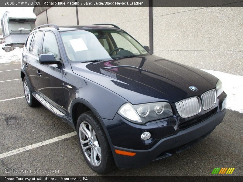 Monaco Blue Metallic / Sand Beige/Black Nevada Leather 2008 BMW X3 3.0si