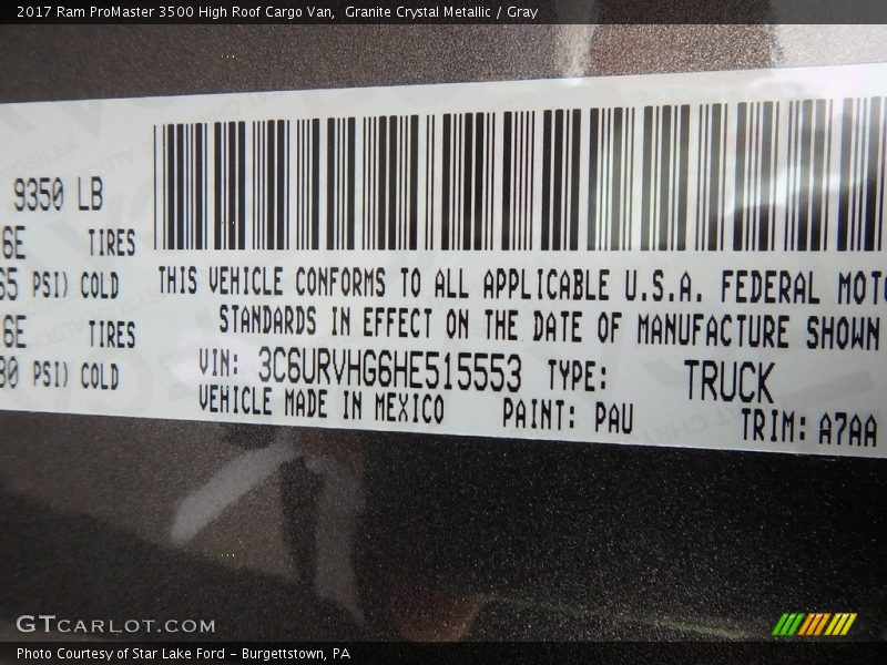 Granite Crystal Metallic / Gray 2017 Ram ProMaster 3500 High Roof Cargo Van