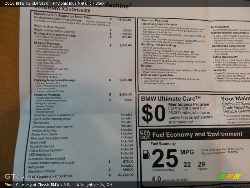 Phytonic Blue Metallic / Black 2018 BMW X3 xDrive30i