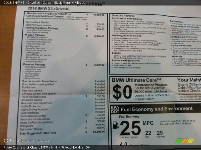Carbon Black Metallic / Black 2018 BMW X3 xDrive30i