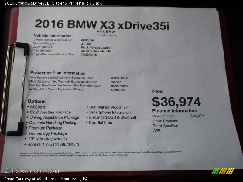 Glacier Silver Metallic / Black 2016 BMW X3 xDrive35i