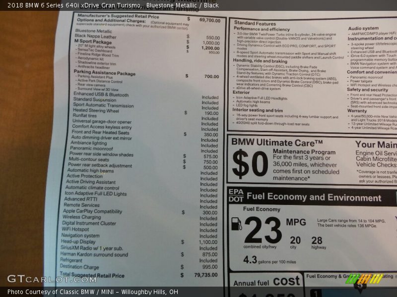 Bluestone Metallic / Black 2018 BMW 6 Series 640i xDrive Gran Turismo
