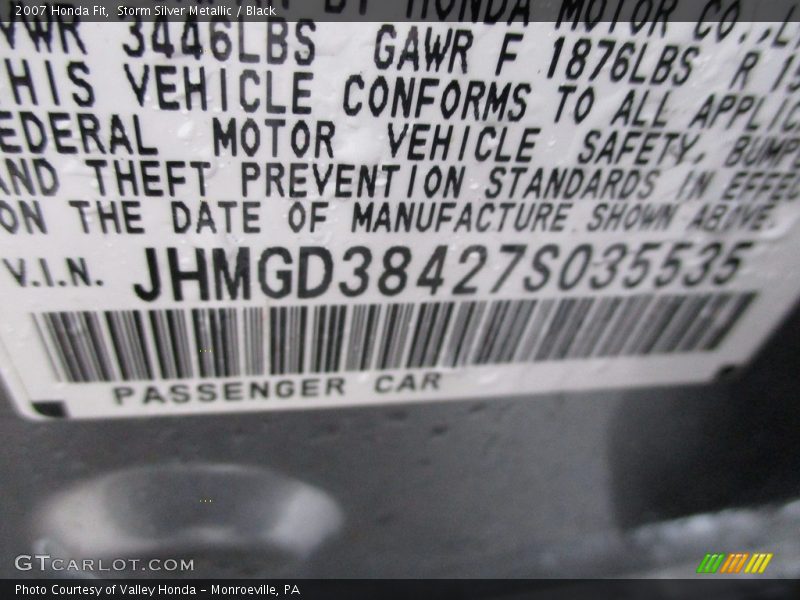 Storm Silver Metallic / Black 2007 Honda Fit