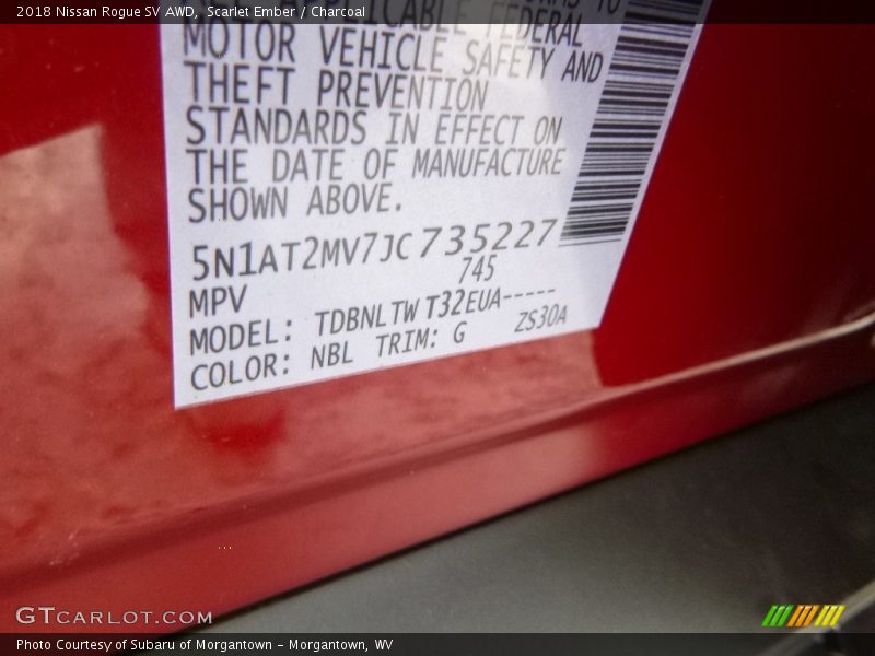 2018 Rogue SV AWD Scarlet Ember Color Code NBL