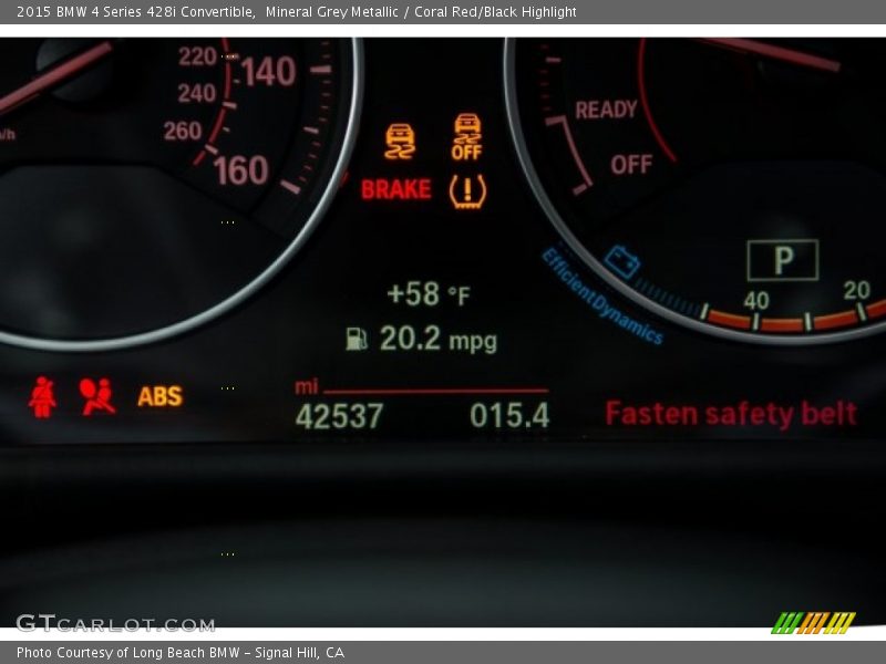 Mineral Grey Metallic / Coral Red/Black Highlight 2015 BMW 4 Series 428i Convertible