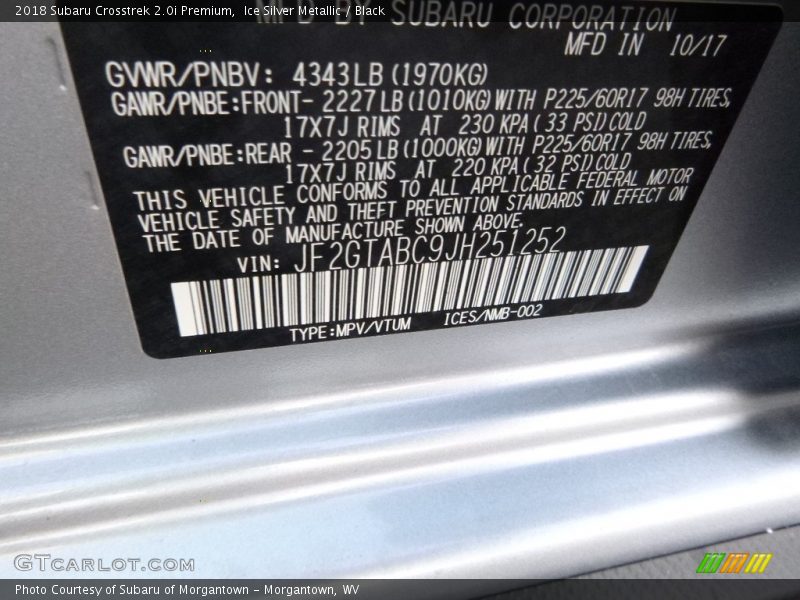 Ice Silver Metallic / Black 2018 Subaru Crosstrek 2.0i Premium